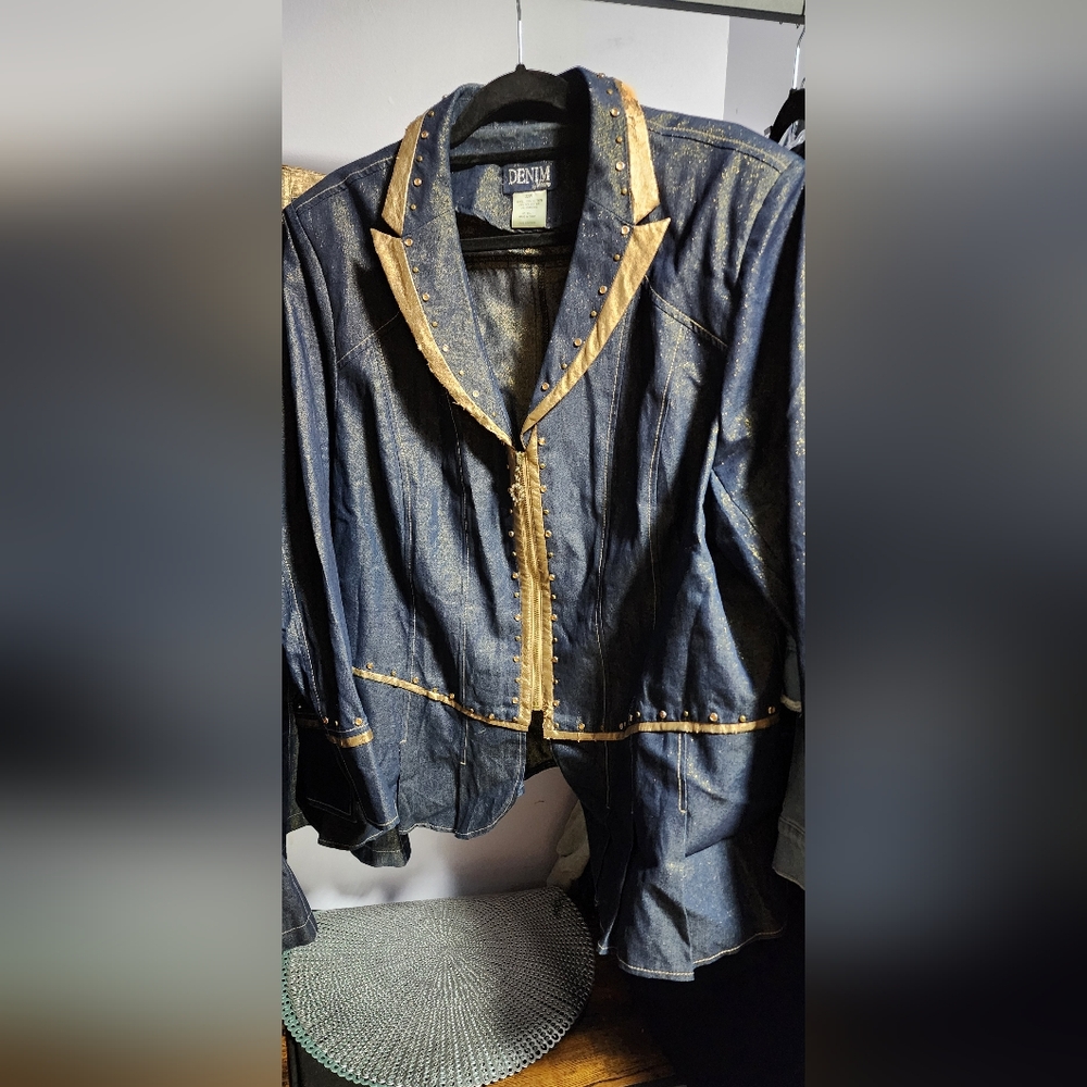 Women's Denim Suit with Gold Accents- Repurpose Or Repair Size 22W